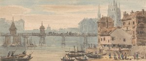 Basileia, Centro de Ponte, Cais, com Números e Direito de Navegação, com a Catedral a Subir por detrás de Edifícios