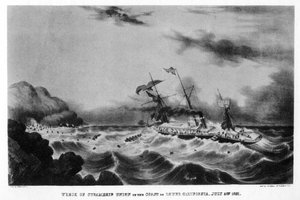 Os destroços do navio a vapor Union, na costa da Califórnia mais baixa, 1851 1937.