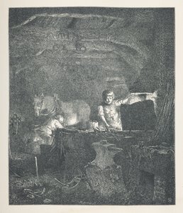 Ilustração 13. Um ferreiro.  Fotos da Natureza. Uma série de trinta ilustrações originais desenhadas em madeira por J. H. Dell e gravadas por R. Paterson.  John Henry Dell