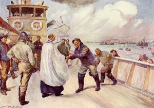 Pescadores da frota de pesca do Mar do Norte se reúnem para culto (cor litho) de John Henry Frederick (after) Bacon