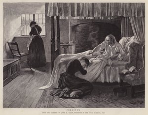 Forgiven, pintura de John H Bacon exibida na Academia Real em 1891 (litho)