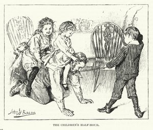 As crianças meia hora - brincando com seu pai (gravura) de John Henry Frederick (after) Bacon