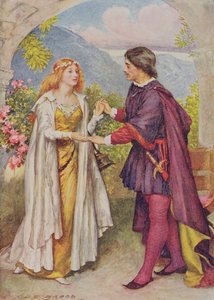 Hamlet e Ophelia de &39;Children&39;s Stories from Shakespeare&39; por Edith Nesbit (1858-1924) pub. por Raphael Tuck und Sons Ltd., Londres (ilustração do livro)