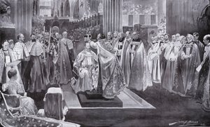 A coroação do rei Edward VII pelo arcebispo de Canterbuty, Westminster Abbey, Londres, 1902