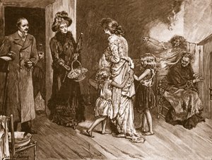 Oeste encontra Oriente: bem para fazer visitas a uma habitação de favela, ilustração de &39;História Ilustrada de Cassell da Inglaterra&39; (foto sépia)