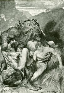 O demônio do mal, com seu feroz arrebatamento, os agarrou avidamente de John Henry Frederick after Bacon