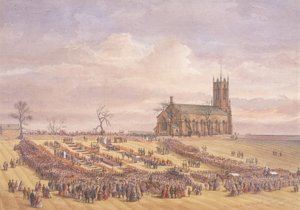Enterro das Vítimas do Desastre de Mina Hartley em Earsdon Churchyard, 26 de janeiro de 1862 (aguarela sobre papel) de John Henry Leonard