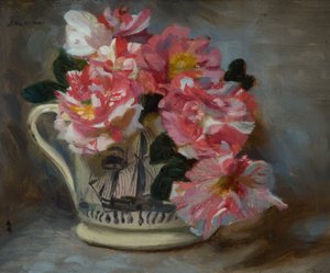 Rosas listradas em uma caneca do navio
