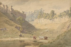Gado em um bebedouro em um vale, 1830-86.