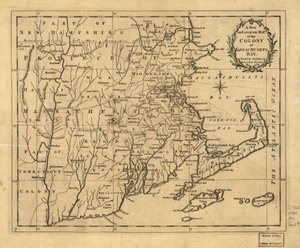 Um mapa novo e preciso da colónia da Baía de Massachusetts (i.e. Massachusetts), na América do Norte, a partir de um levantamento tardio. LOC 2001620337 de John Hinton