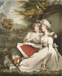 As filhas de Sir Thomas Frankland, Bart., Gravado e pub. por William Ward (1766-1826), 1797 (gravura em mezzotint) de John Hoppner