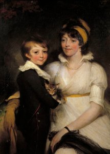 Mulher jovem e rapazinho segurando um gato Pintura de John Hoppner (1758-1810) de John Hoppner