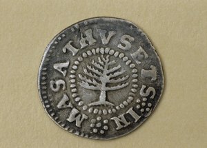 Pine Tree Shilling, 1667-1682 (prata) de John Hull