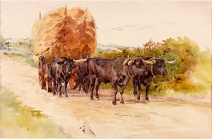 Paisagem com Bois Puxando um Haycart (bc e wc no papel, no cartão)