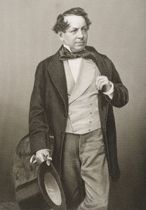 John Baldwin Buckstone (1802-79), gravado por DJ Pound de uma fotografia, de "A Sala de Estar de Personagens Eminentes, Volume 2", publicado em Londres, 1860 de John Jabez Edwin Paisley Mayall