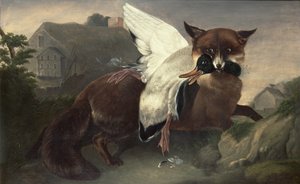 Raposa e ganso, c.1835 (óleo sobre tela) de John James Audubon