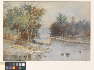 Sem título (Stream In Autumn) (aguarela sobre papel de aguarela branco de prensa a frio) de John Joseph Enneking