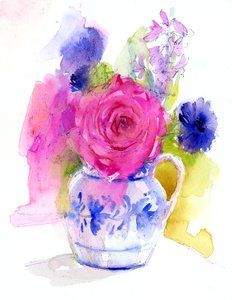 Rosas e Centáureas em Pitcher, 2017 (aguarela)
