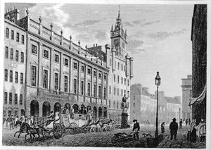 Vista da Câmara Municipal, Exchange, Glasgow, gravado por Joseph Swan, 1828