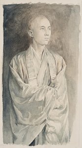 Retrato, de, um, padre, em, templo lyemitsu, nikko, c.1888, (sepia, lavagem, ligado, paper)