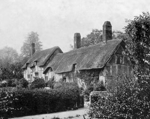 Cabana (casa) de Ann Hathaway (esposa de Shakespeare) em Stratford upon Avon, Inglaterra, foto c. 1890 (foto a p-b)