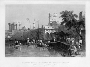 Um local de desembarque em um pequeno porto em Rodes, Grécia, 1841.
