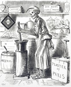 Desenho animado intitulado "Envenenamento por adulteração de alimentos de John Leech