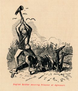 Soldado inglês que prende prisioneiro em Agincourt, c1860, c1860 de John Leech