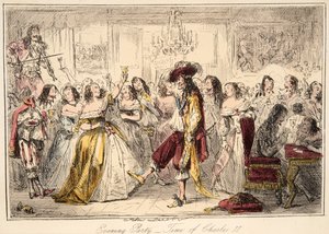 Partido da noite - época de Charles o segundo, da história cómica de Inglaterra, bar. 1864 (gravura colorida à mão)