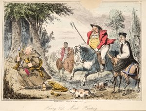 Henry VIII Monk-Hunting, da história em quadrinhos da Inglaterra, pub. 1864 (gravura colorida à mão)