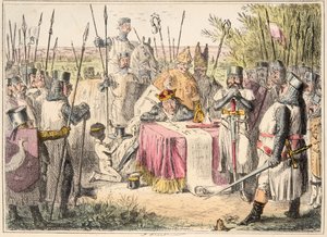 Rei John Assinatura Magna Carta, da história em quadrinhos da Inglaterra, pub. 1864 (gravura colorida à mão)