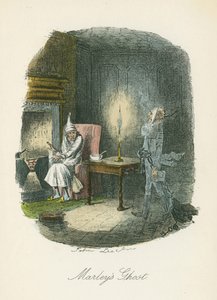 O fantasma de Marley aparece a Scrooge. Ilustração de John Leech (1817-64) para Charles Dickens A Christmas Carol, Londres 1843-1844.