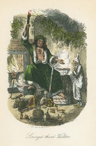 O Fantasma do Natal Presente aparece a Scrooge. Ilustração de John Leech (1817-64) para Charles Dickens A Christmas Carol, Londres 1843-1834.
