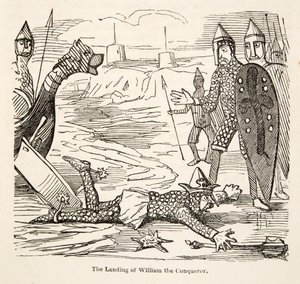 The Landing of William the Conqueror, de The Comic History of England, pub. 1864 (xilogravura) de John Leech