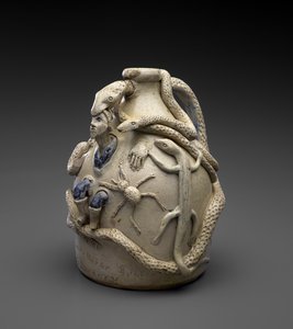 Jarro de temperança, c.1870-72 (grés esmaltado com cobalto e decoração de deslizamento) de John Lewis Stone
