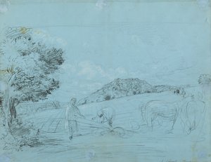 Arando em Shoreham (lápis e giz no papel) de John Linnell