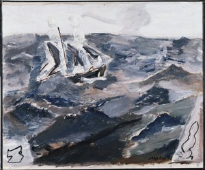 Mar e barco (óleo sobre tela)