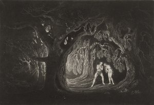 Adão Ouvindo a Voz do Todo-Poderoso, c.1827 (mezzotint) de John Martin