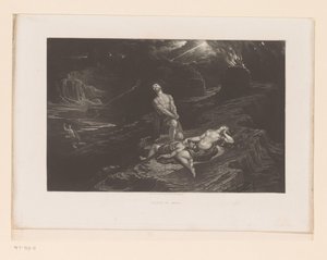 Adão e Eva choram Abel e Deus amaldiçoa Caim Morte de Abel (título no objeto) Ilustrações para a Bíblia (título da série) Ilustrações da Bíblia (título da série) de John Martin