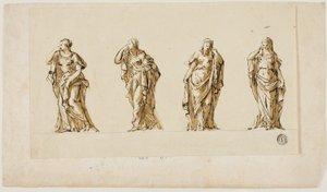 Projeto de um monumento funerário: Quatro figuras femininas de luto drapeadas de John Michael Rysbrack