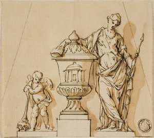 Projeto para um monumento funerário com destino, putto e urna de John Michael Rysbrack