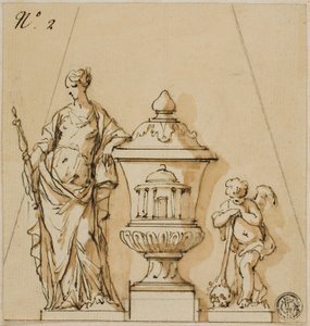 Projeto para um monumento funerário com destino, urna, putto de John Michael Rysbrack