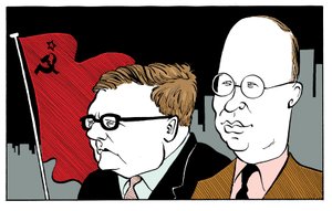 Dmitri Shostakovich e Sergei Prokofiev com a bandeira soviética de John Minnion