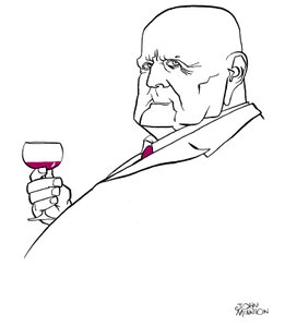 Jean Sibelius como um homem idoso com um copo de vinho