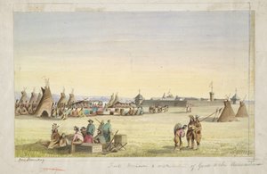Fort Union e distribuição de bens aos Assiniboin de John Mix Stanley
