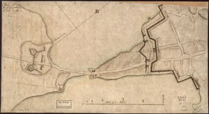 (Plano do "Neck" e fortificações) Entregue a H.E. Gl. Gage, 30 de junho. 1775.-J.M. LOC gm71000918