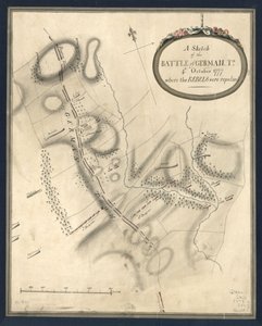 Um esboço da Batalha de German. Tn., 4. outubro de 1777, onde os rebeldes foram repelidos. LOC gm71000932