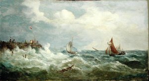 Barcos que fazem para a Boca do Porto (óleo no painel) de John Moore