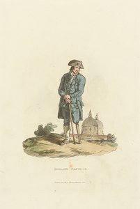 Inglaterra - Placa 12". Um reformado de Greenwich com uma perna de pau apoiada num pau (aquatint)