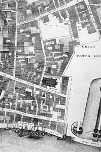 Detalhe de um mapa grande e preciso da cidade de Londres (gravura)